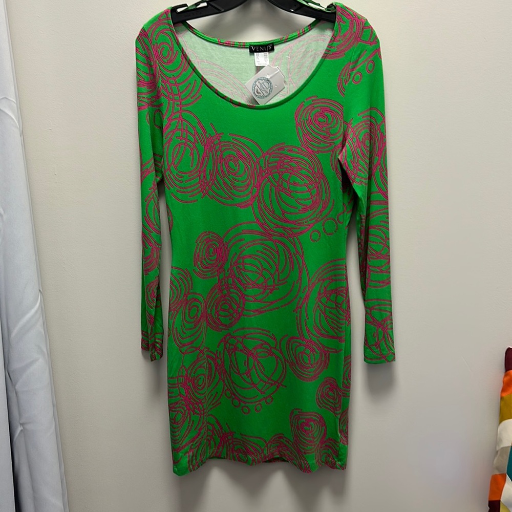 Venus green and pink long sleeve casual bodycon dress size M
